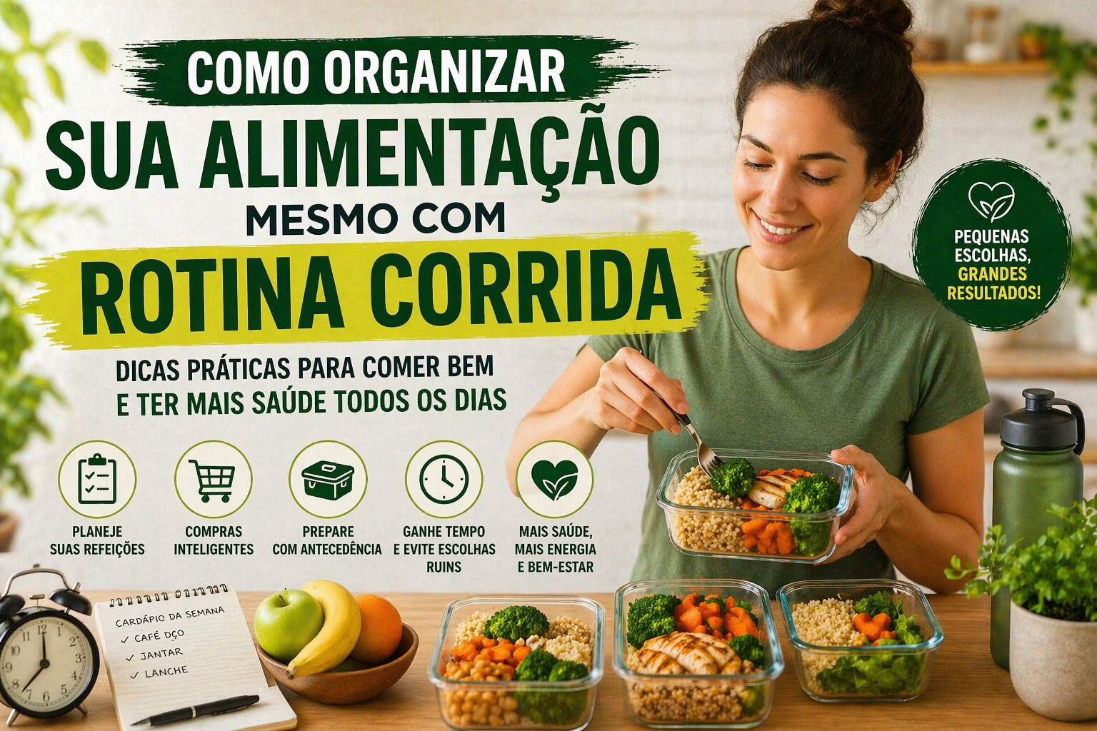 Aprenda como organizar sua alimentação mesmo com rotina corrida e manter uma dieta saudável com dicas simples e práticas